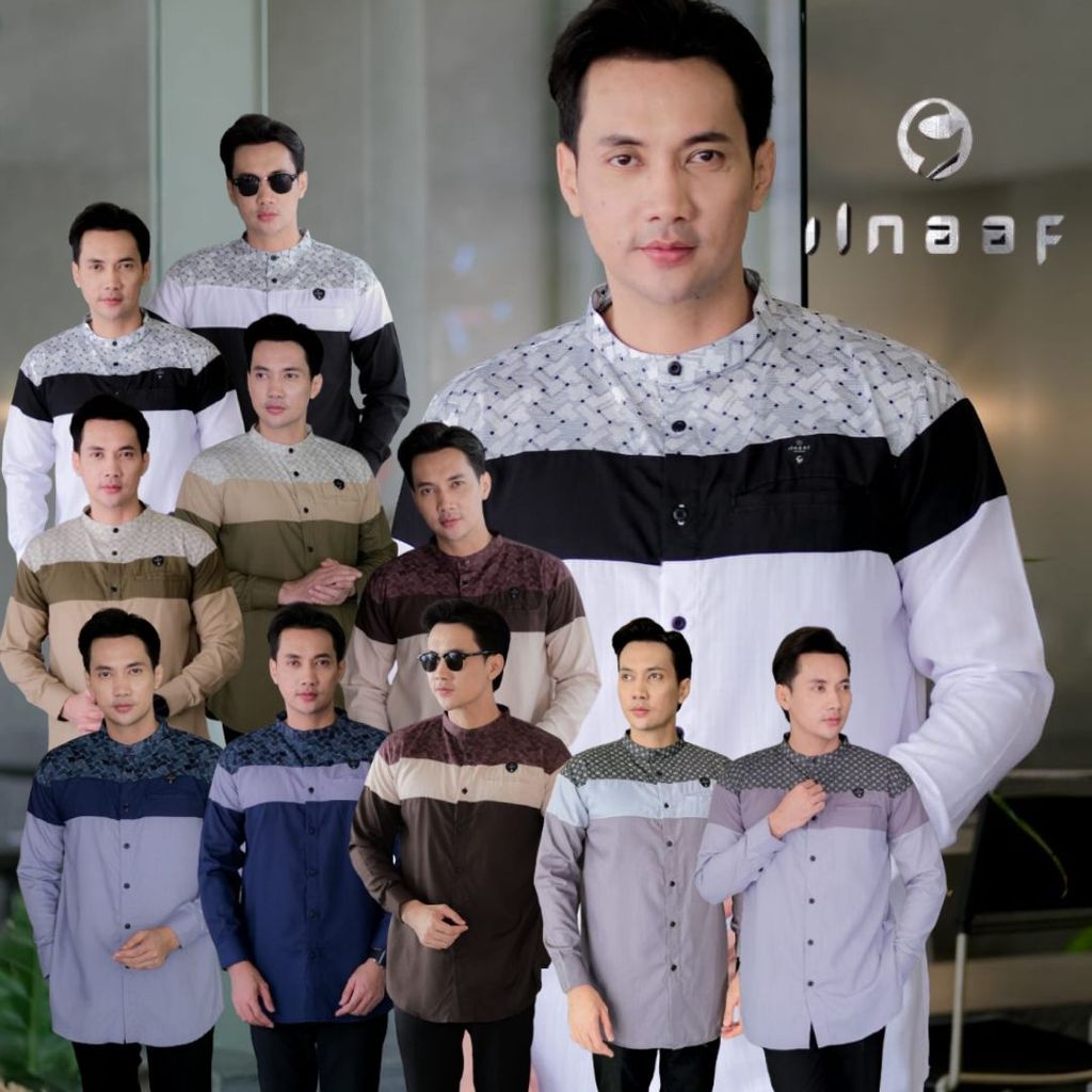 ILNAAF | Baju Koko Pria Lengan Panjang Kombinasi Yunus by Ilnaaf | Atasan Muslim Slimfit Terbaru