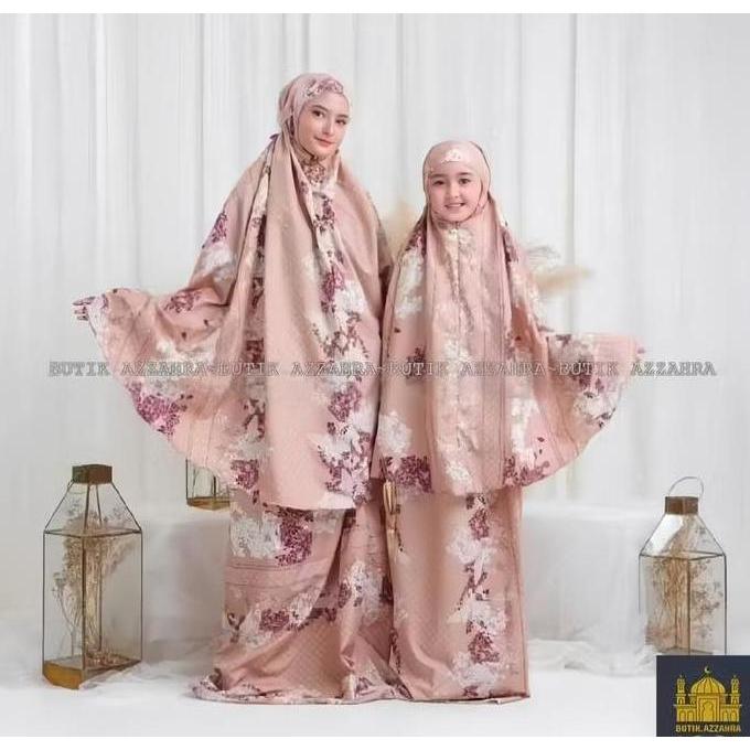 BUTIK AZZAHRA MUKENA COUPLE IBU ANAK ALENA 2IN1 RESLETING TRAVEL KATUN MIKRO