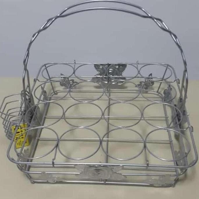 Rak Aqua Stainless 16 Lubang. Keranjang Tempat Air Mineral Aqua Gelas