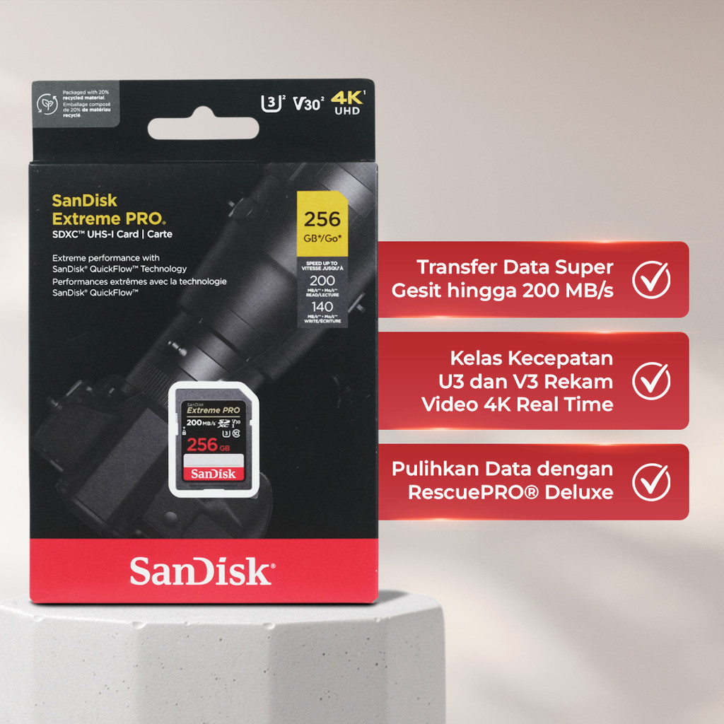 COD Memory SD SDXC/HC UHS-I Card U3 V30 4K 100MB/s 200MB/s 256GB SDSDXXD-256G 256GB-SDSDXXD-256G