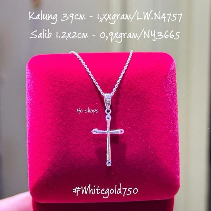 Kalung + Liontin Salib Mas Putih Kadar 750 Asli Emas JS