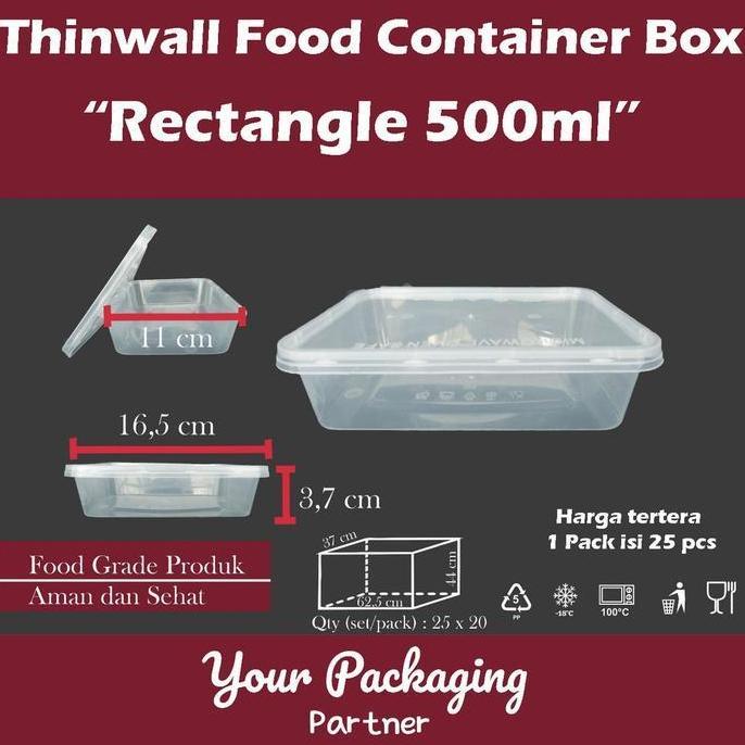 Kotak makan anti pecah tepak plastik tahan safe microwave thinwall klir lunch box 500ml rectangle is