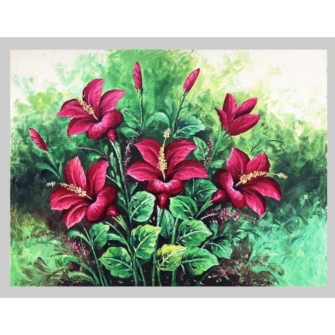 Lukisan Bunga Sepatu Timbul Berkualitas