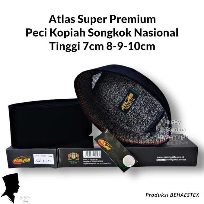 Termurah / Hot Sale Peci Kopiah Hitam Atlas Premium Ac Tinggi 7 8 9 10 Cm Songkok Nasional Atlas Blu