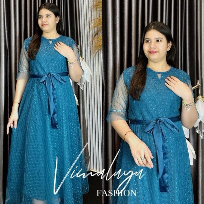 Ftx- Longdress Brukat Kombinasi Tile Tutu Polos Putih 20110 Gaun Vima Premium Panjang Wanita