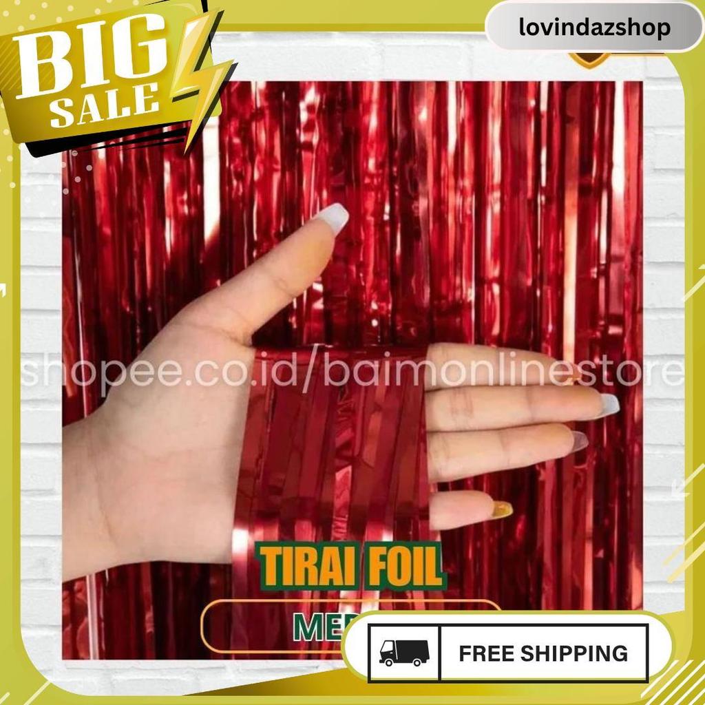 Tirai Foil Merah Putih Hijau Emas / Tirai Ulang Tahun Foil Curtain Import / Tirai Foil / Tirai Balon