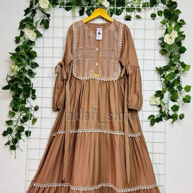 Termurah / Hot Sale Gamis Renda Anak Remaja Tanggung/Gamis Renda Linen Brukat Anak Tanggung