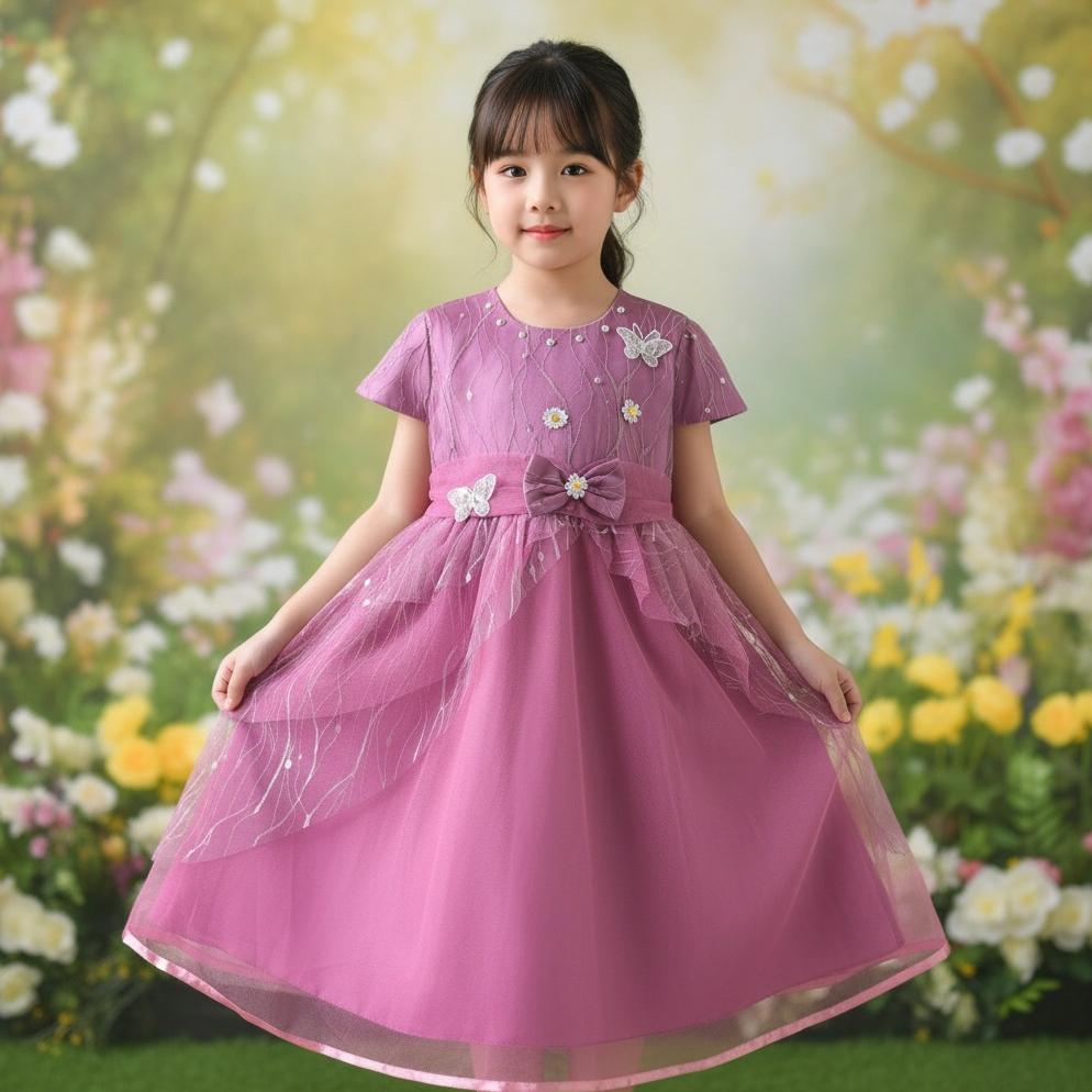 Gaun Pesta Anak Perempuan Tile Kupu Bunga Dress Princess Mewah Anak Kyoto