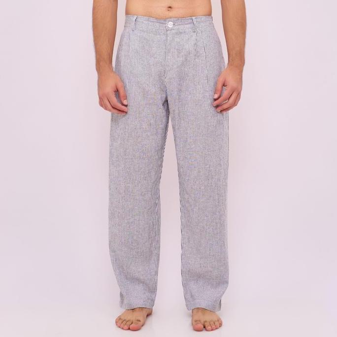 Ready Remedy Celana Panjang Korea Linen Pria Warna Putih Garis Jekyll Linen Loose Pants | Original 1