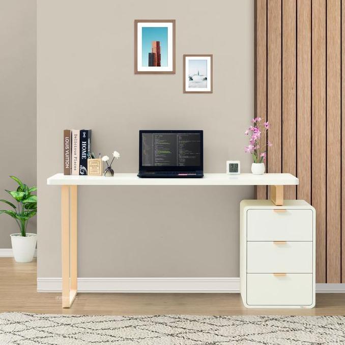 Terlaris Ifurnholic Morgan Smart Table 140 + Cabinet I Meja Belajar Minimalis I Meja Kerja L Kayu I 