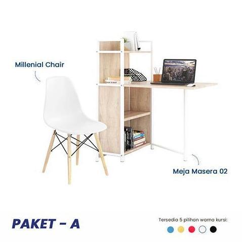 Terlaris Olympic New Normal Paket A - Meja Kerja / Meja Belajar + Kursi - Masera 02 + Kursi Milenial