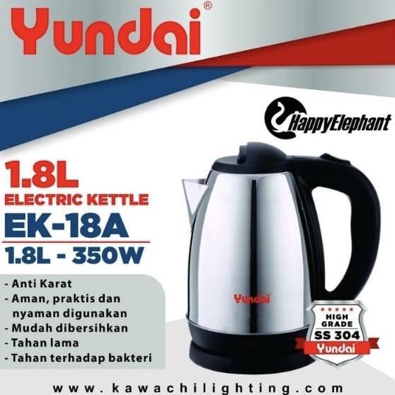 YUNDAI ELECTRIC KETTLE TEKO PEMANAS LISTRIK OTOMATIS STAINLESS 1.8 Ltr