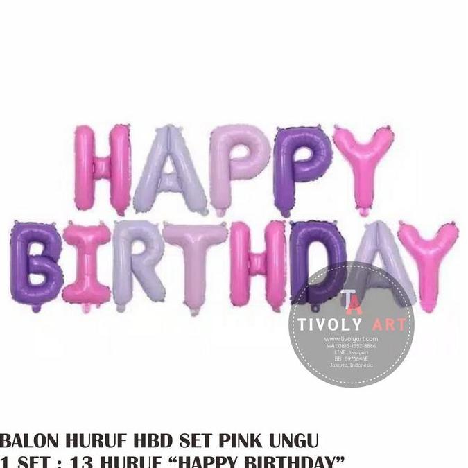 Disiniaja- Balon Huruf Happy Birthday Set Pink Ungu / Balon Hbd Set Pink Ungu
