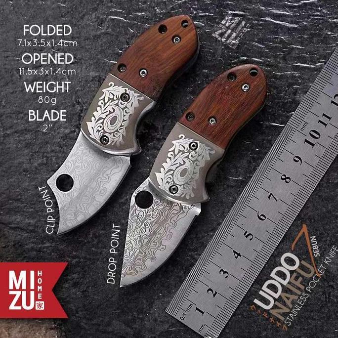 Puncakx- Mizu Uddonaifu-Sebun Stainless Pocket Knife Pisau Saku Lipat Browning