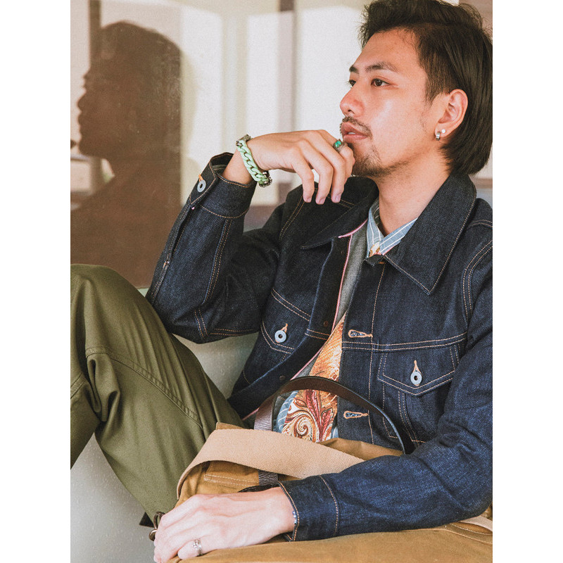 Jaket Red Tornado 16oz Selvedge Denim Trucker Jacket Men's Daily Jean Coat LS01-001