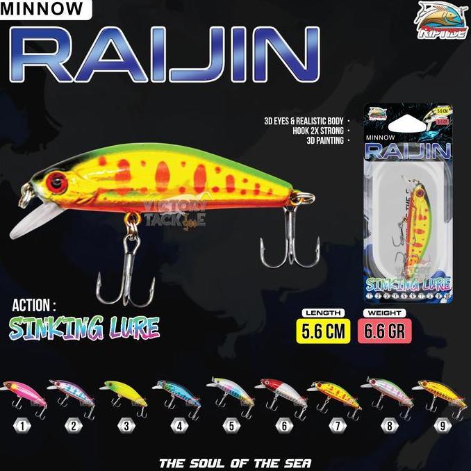 UMPAN PANCING LURE MINNOW Riptide RAIJIN MINNOW SINKING LURE 5.6 CM 6.6 GRAM