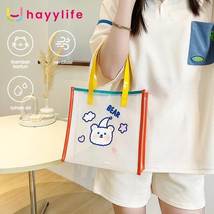 Sedia Hayylife Tas Mika Pvc Jelly Tebal,Tas Handbag Wanita Bahan Mika Transparan Motif Karakter Hl-F