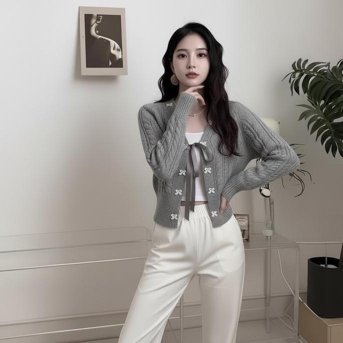Gs - Cardigan Pita Cewe Lucu Cute | Outer Tanpa Kancing Bahan Rajut Tebal | Cardi Korea Ootd