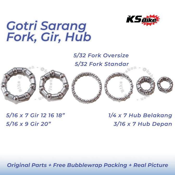 Pelor Sarang Gotri Hub Sepeda 1/4 x 7 3/16 x 7 Sarangan Gotri Hub Belakang Depan Sparepart - Pelor S