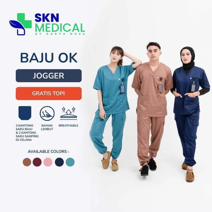 [ CLEARANCE SALE ] SKN Medical Baju OK Model Jogger Lengan Pendek Scrub Medis Setelan Celana Jogger 