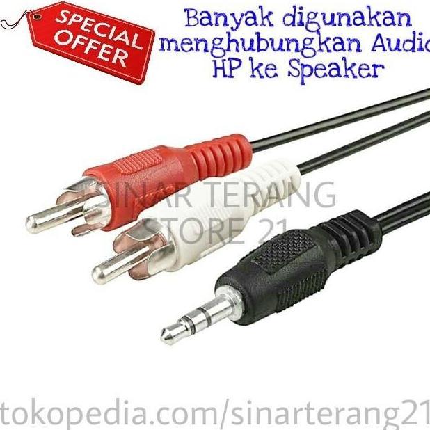 Kabel Jack 2 RCA ke 3.5 mm Mini Stereo 1.5 m Audio Music HP ke Speaker