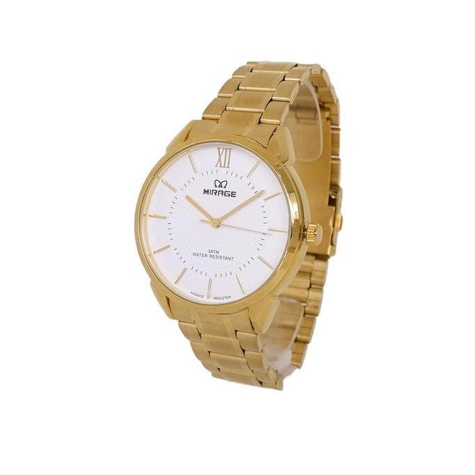 Sedia Mirage Watch - Jam Tangan Pria Analog Emas Klasik 8744 M Anti Karat Garansi 1 Tahun Kaca Stain