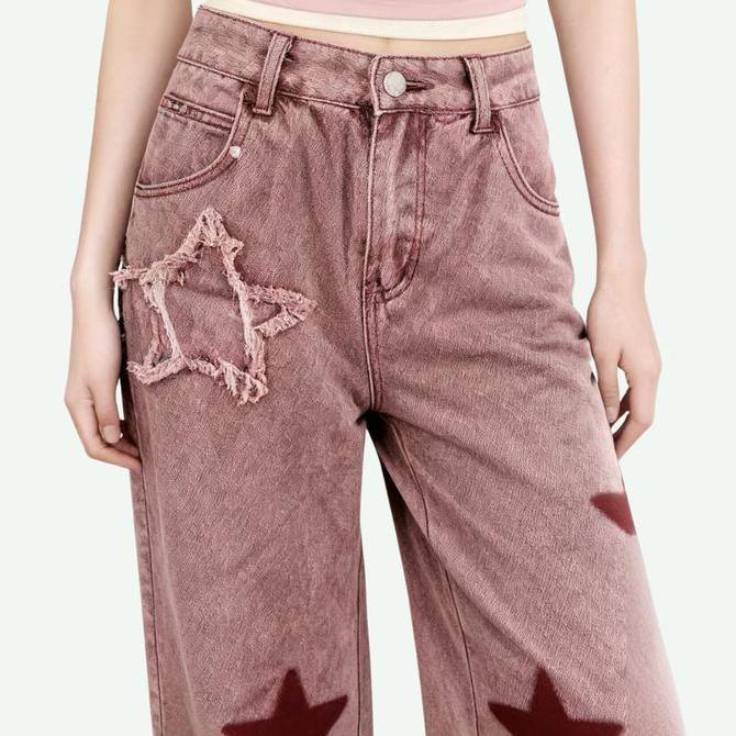Celana Jeans Wanita Baggy Pink Bintang Fuji Inspired Look 6169 MEIN PREMIUM