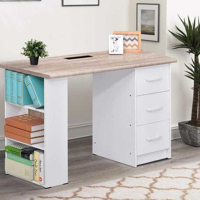 Mobeliving - Meja Belajar Minimalis - Meja Belajar 12050 - Meja Kerja 1/2 Biro Warna Putih