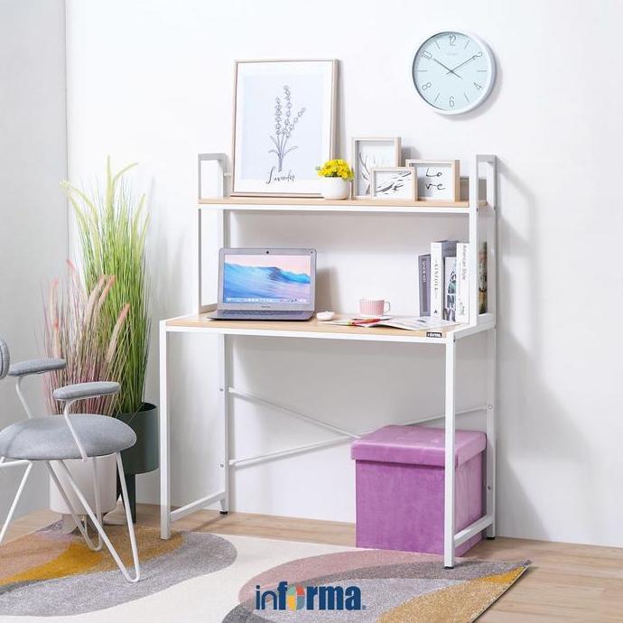 Informa Gordon Meja Kantor - Putih Meja Kerja Meja Belajar Komputer Rak Tempat Kerja
