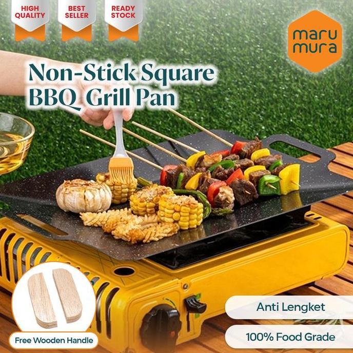 Square Bbq Grill Pan | Non Stick | Alat Pemanggang Anti Lengket | Wajan Teflon Kotak Bbq Allshop