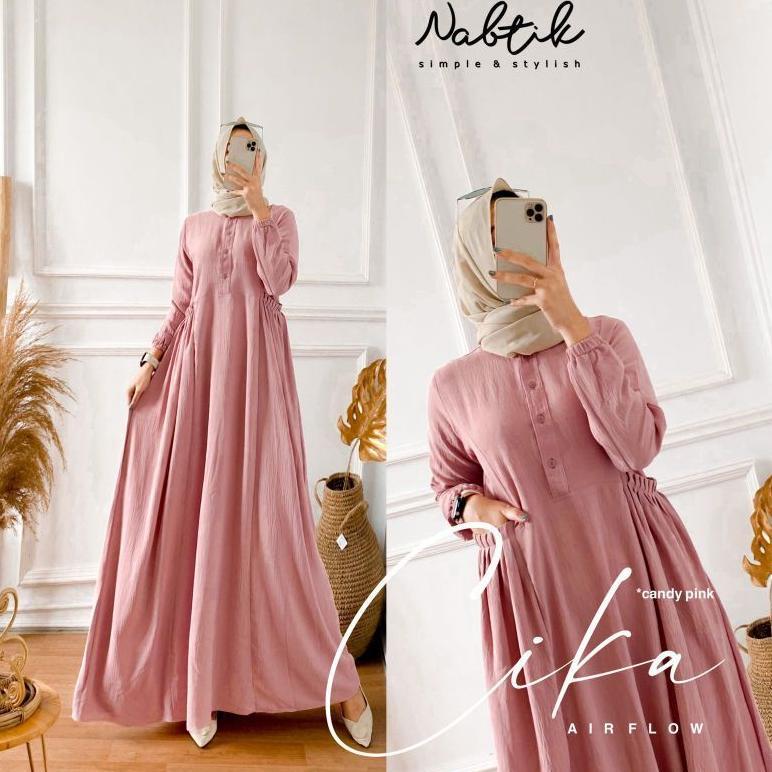 New Gamis Cika/ Gamis Cika Nabtik/Gamis Polos/ Gamis Putih Polos/Gamis Kringkle Air Flow/Gamis Kekin