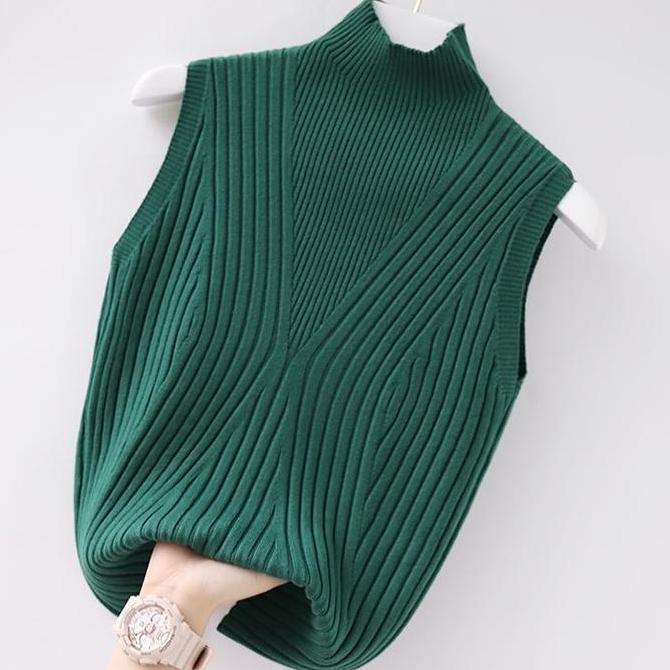 [Hallyu] Inner Rajut Wanita Baju Dalaman Premium | Manset Knit Tanpa Lengan Model Garis Elegant (QBD