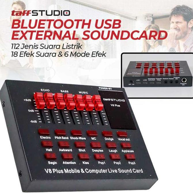 DOVLAND Soundcard alat rekaman / live / karaoke V8 Plus TaffSTUDIO Bluetooth