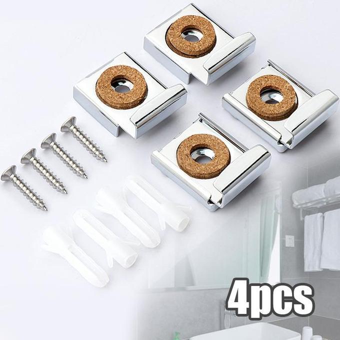 RETEKNO 4pcs Bracket Cermin Dinding Jepitan Kaca Cermin Klem Kaca Plat Jepit Kaca