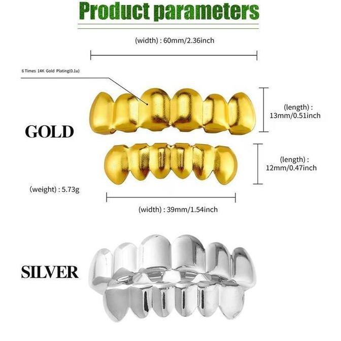 CIZARY Grillz Gigi Hip Hop Gold Plated Teeth Grillz Top Bottom Set Aksesoris Gigi Palsu Rap Keren Pr
