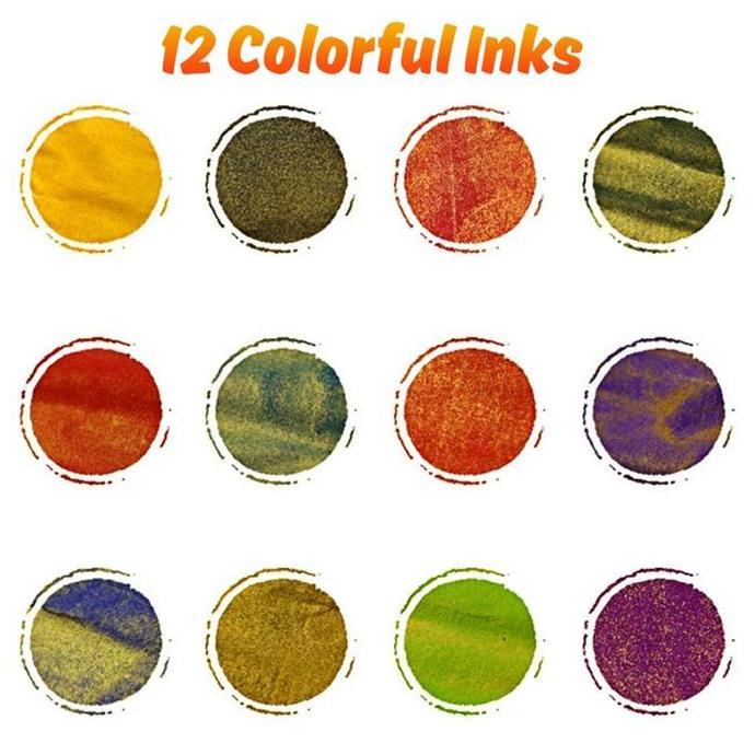 DOVLAND Pena Kaca Glass Dip Pen Set Calligraphy Glass Pen Dengan 12 Tinta