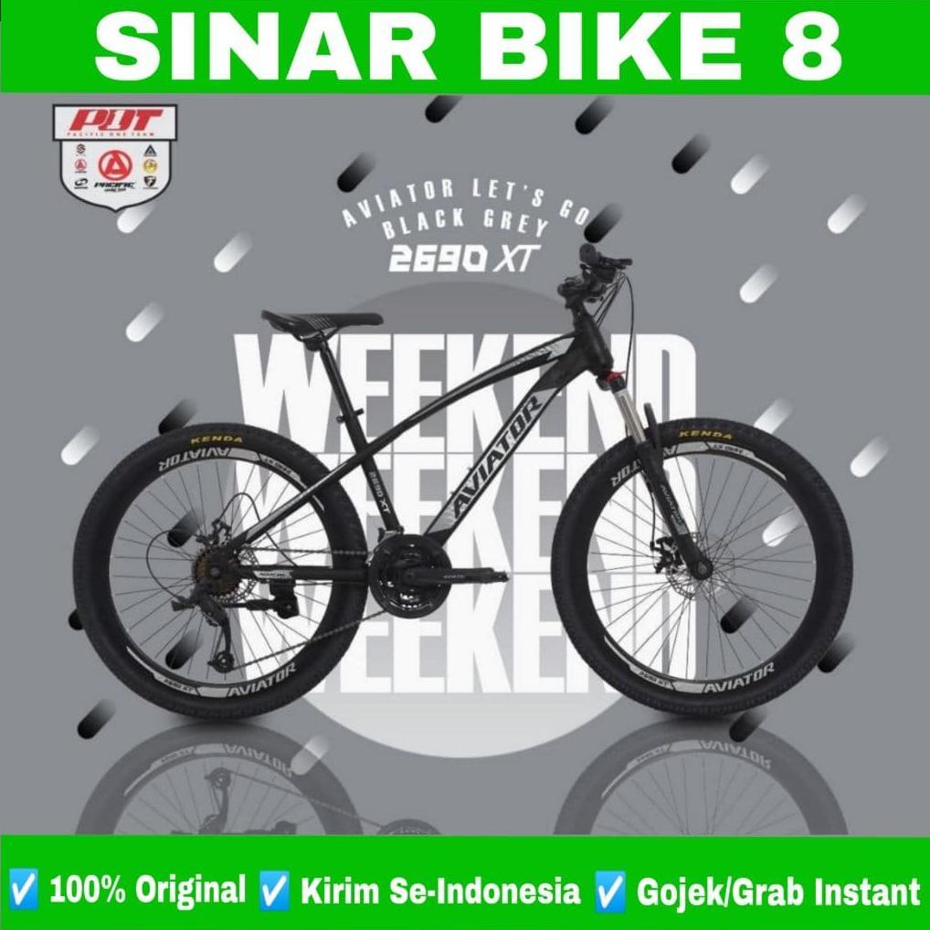 Sepeda Gunung Mtb Aviator 2690 Xt Ukuran 26 & 27.5 Inch 24 Speed Lock - Grey Red, 27.5 Inch