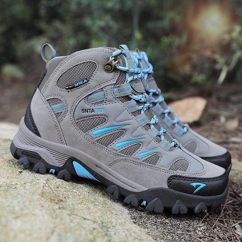 OFFICIAL SEPATU GUNUNG WANITA PRIA SNTA 613 MID SERIES SEMI WATERPROOF HIKING SHOES - GREY LT BLUE