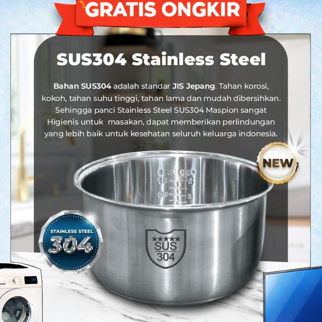 Maspion Rice Cooker Mrj-1003 Tss Stainless Steel Sus304 Magic Com 1 Liter Mrj1003 Tss