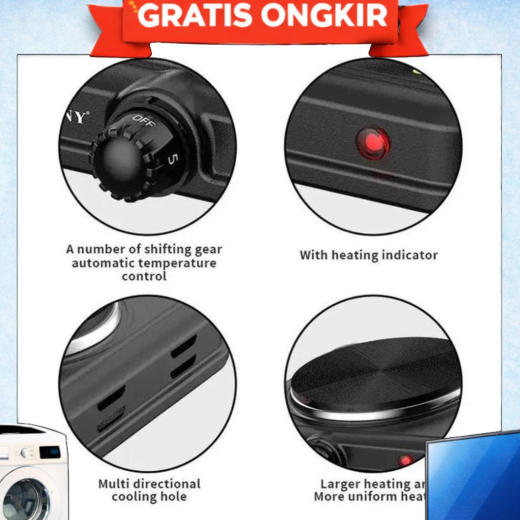 Kompor Listrik 2 Tungku Portable Hot Plate 2000W