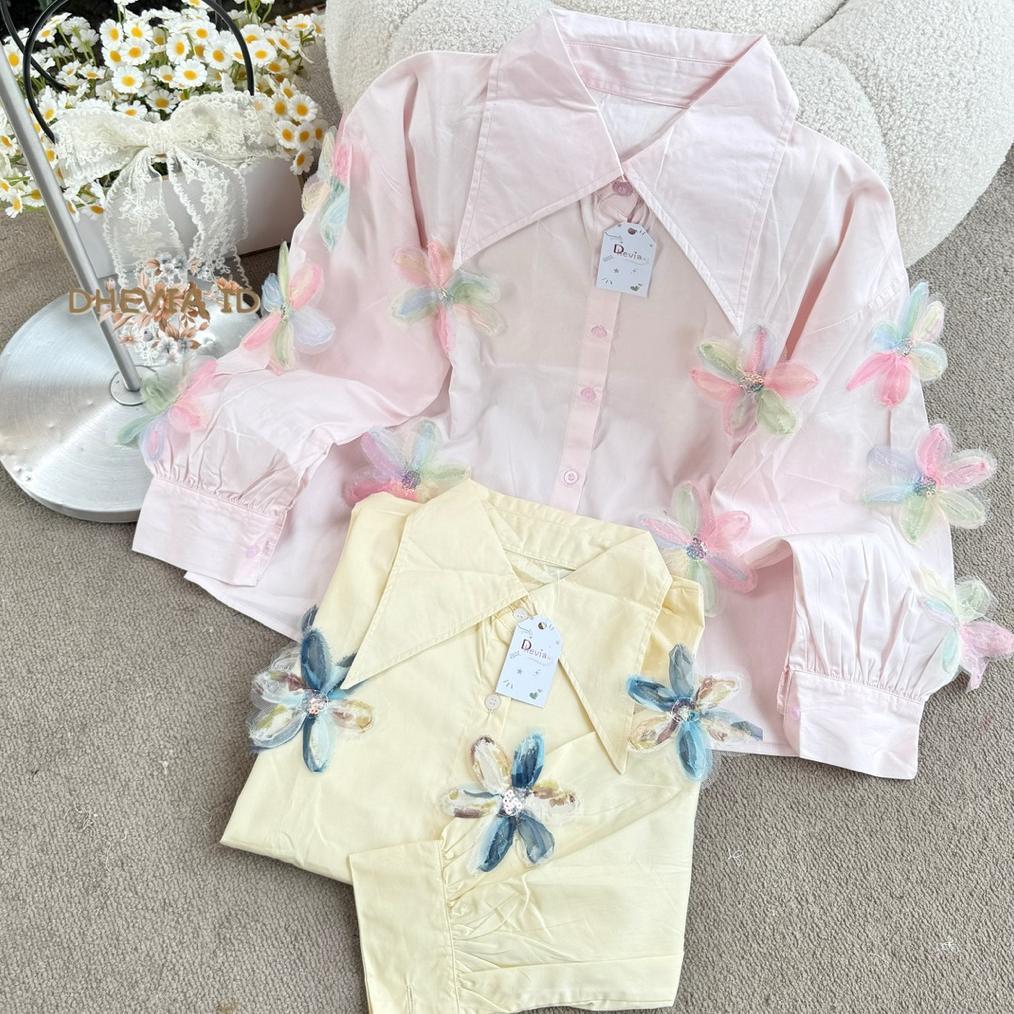 Hot Deals Lily Kemeja Blouse Wanita Popline Motif Bunga Timbul Koleksi Terbaru By Dhevia Id/Blouse W