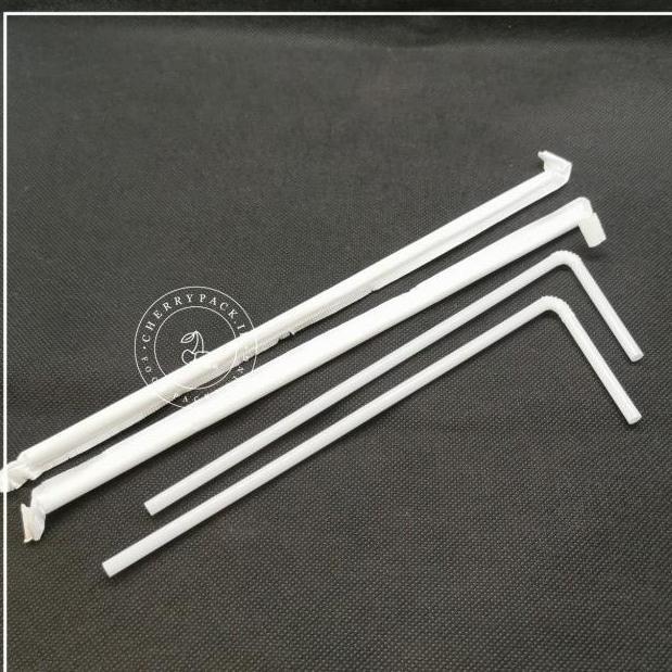Sedotan Plastik Putih Tekuk Kecil / Sedotan Bungkus Steril Isi 500Pcs
