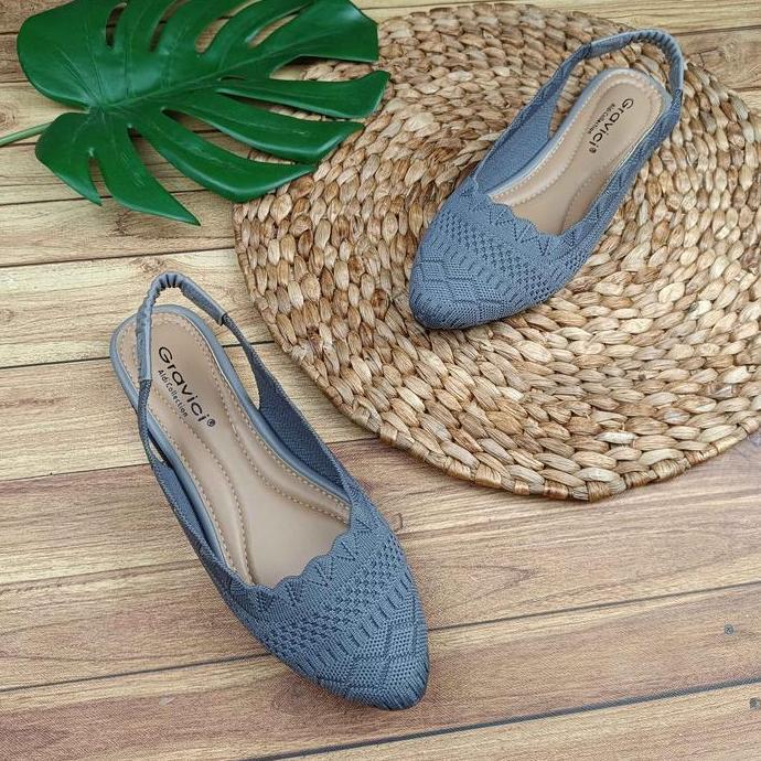 DI121 - Sepatu Flat Shoes Wanita Bahan Rajut FL-01 Hitam Kerja Karet sandal wanita flat shoes mules 