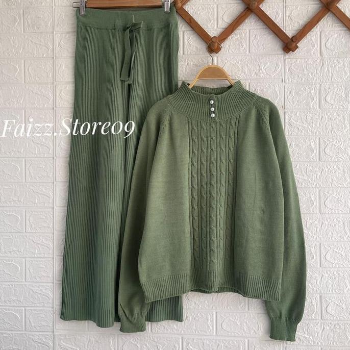 DS218 >> ONESET SWEATER RAJUT HASNA SETELAN CELANA KULOT RAJUT WANITA Baju Panjang