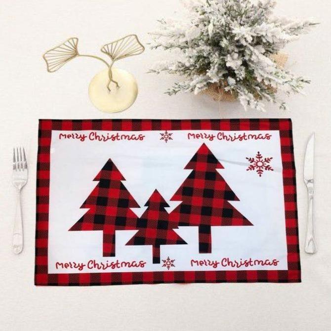 Placemat Alas Tatakan Piring Natal Katun Bludru Ornamen Dekorasi Natal