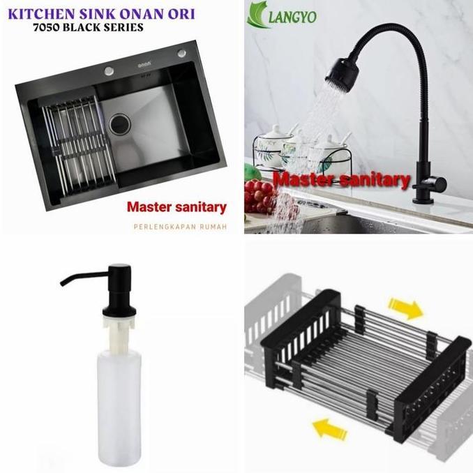 Paket Lengkap Kitchen Sink Stainless Onan 7050 Hitam Black Original
