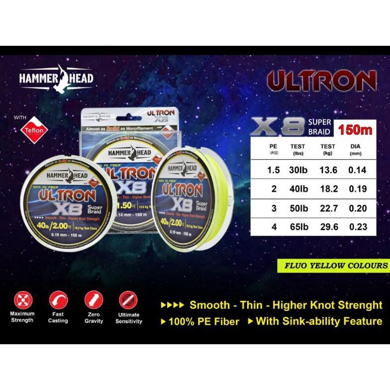 senar pancing pe braid hammerhead ultron 150 meter