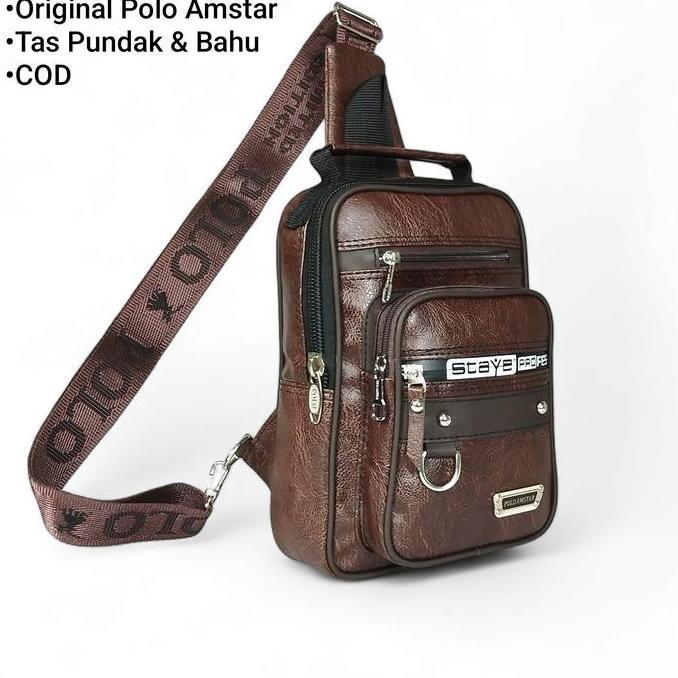 Nandashop21 - Polo Amstar Tas Selempang Pria Tas Pundak Kotak Kulit Slingbag PU Leather Cowok Slingb
