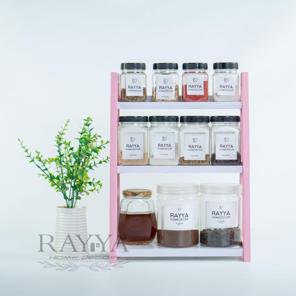 Rak Bumbu Dapur Kayu Serbgauna 3 Susun Medium Pink