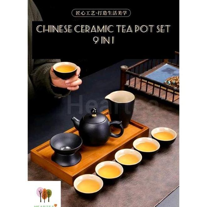 Chinese Kungfu Tea Set Tea Pot Set Ceramics Teko Keramik Poci Tanah Liat Set Of 10